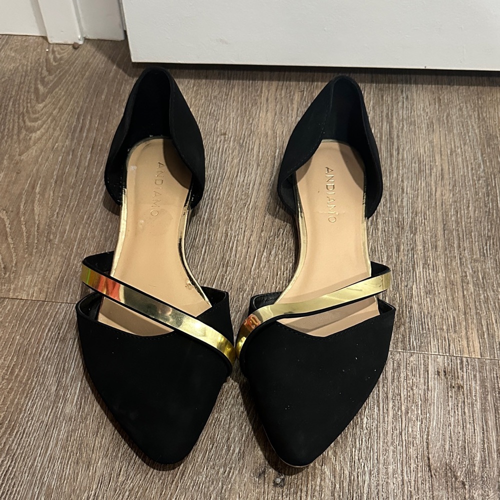 Andiamo Black Flats with Gold Accent
